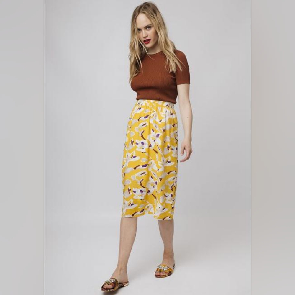 Anthropologie Compañía Fantástica Spain Amarilla Floral Midi Summer Skirt XS